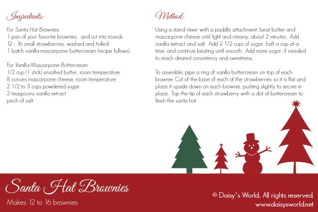 Santa Hat Brownies recipe card | daisysworld.net