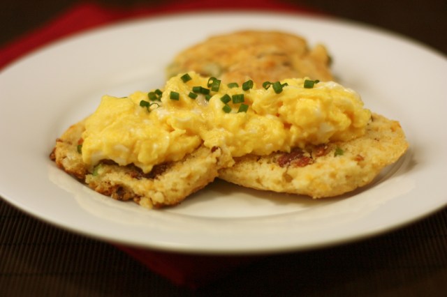bacon jalapeno cheddar biscuits with scrambled eggs