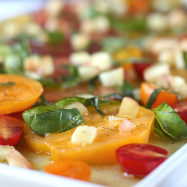 Heirloom and Cherry Tomatoes with Peach-Basil Vinaigrette