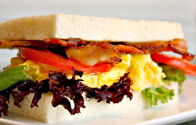 Breakfast Sandwich with bacon, eggs, and aioli sauce