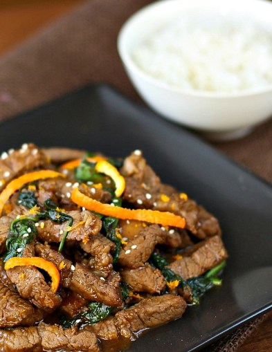 Spicy Clementine Beef Stir-Fry with rice