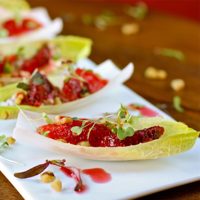 Endive Stuffed with Goat Cheese, Blood Orange, and Walnuts