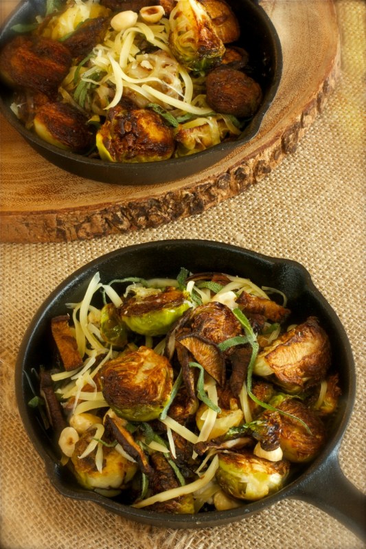 brown butter brussels sprouts with crispy shiitake mushrooms